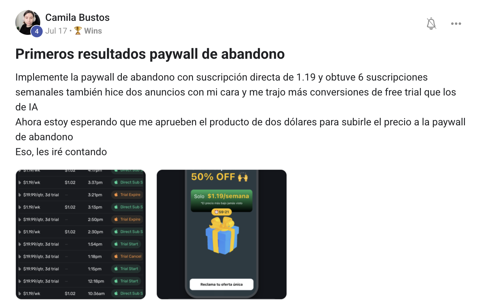 Resultados paywall de Camila